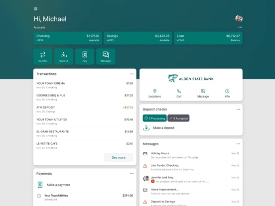 My Alden State Bank iPad screenshot 1 - Finance app