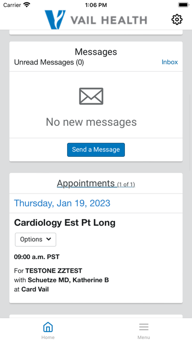 Vail Health Patient Portal Screenshot
