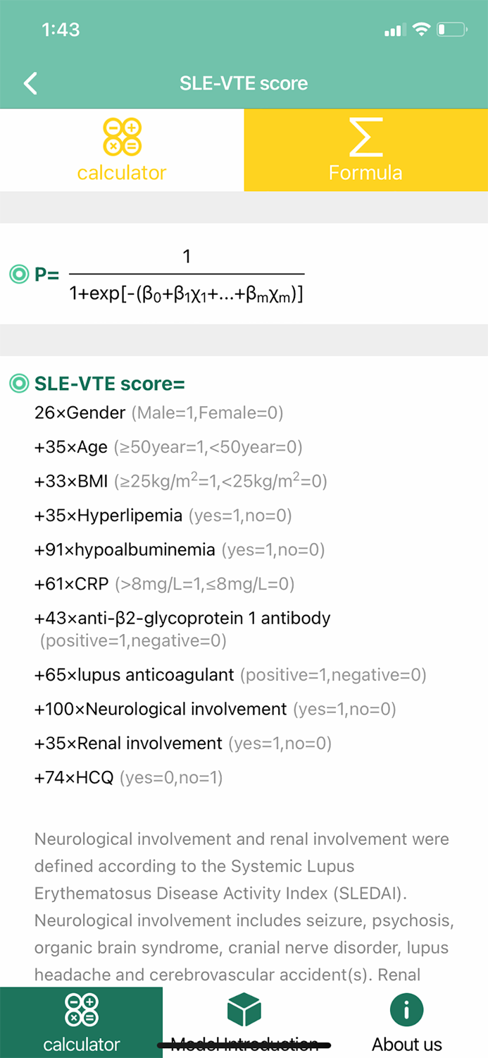 SLE-VTE score