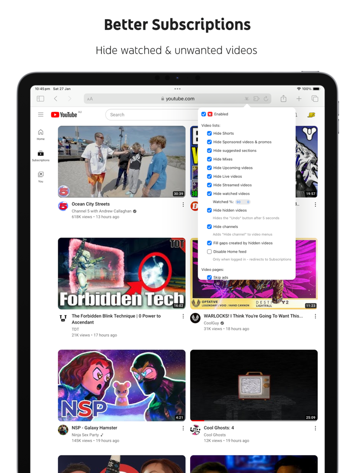 Control Panel for YouTube