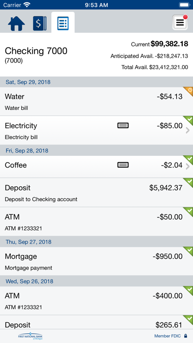 FNBMichigan Mobile Bus Banking Screenshot