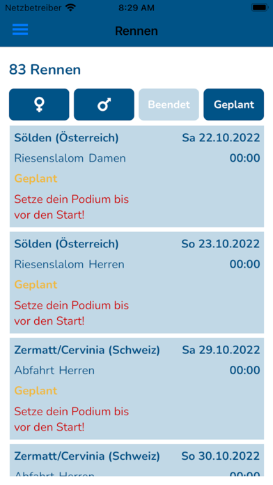 Ski Alpin Weltcup Tippspiel Screenshot
