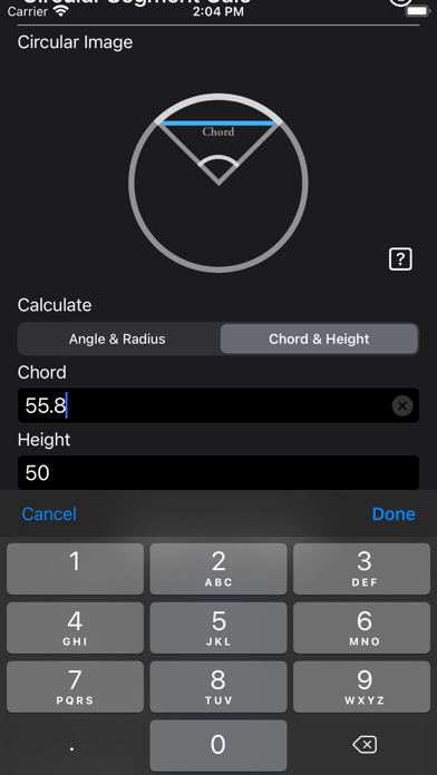 Circular Segment Calculator Screenshot