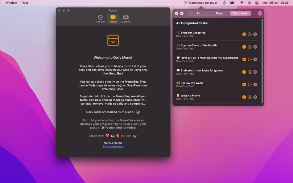 #5. Daily Menu - To-do and Tasks (macOS) 由: Marcos Morais