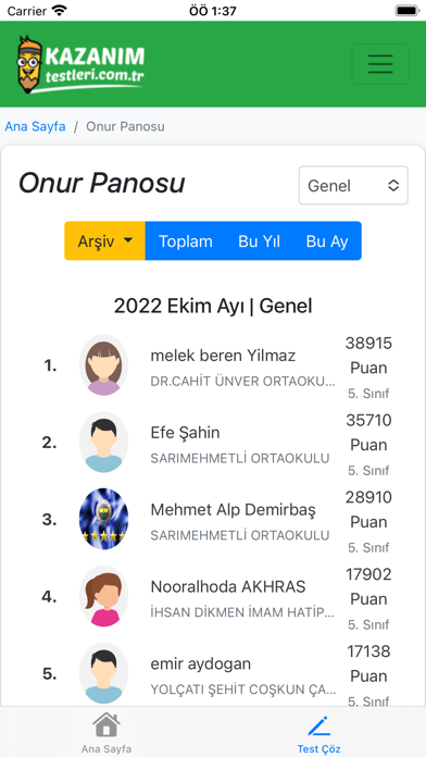 Test Çöz Kazanım Testleri Screenshot