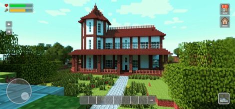 Craft World 3D: Sandbox Games - This screenshot highlights the versatility of the building system, allowing for classic architectural designs like this grand house nestled within a lush, expansive landscape.