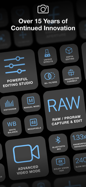 ‎โปรคาเมร่า. ภาพหน้าจอของกล้อง Raw+ แบบแมนนวล