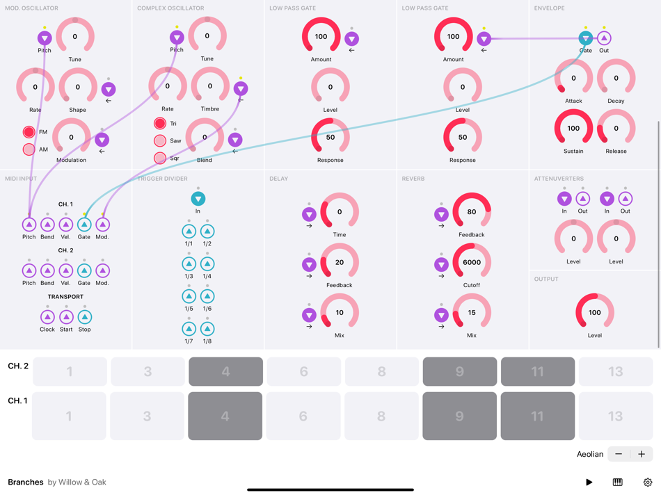 #2. Branches - Semi-modular synth (macOS) Podle: Willow & Oak AB