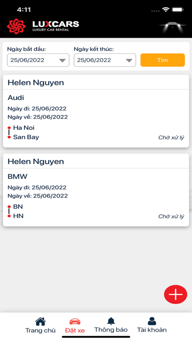Ứng dụng đặt xe - Luxcars Screenshot