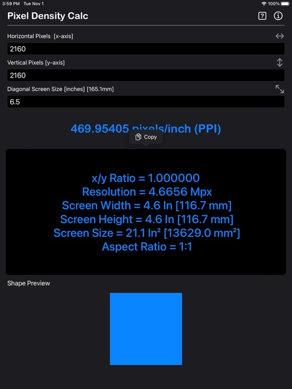 Pixel Density Calculator iPad screenshot 2 - Utilities app
