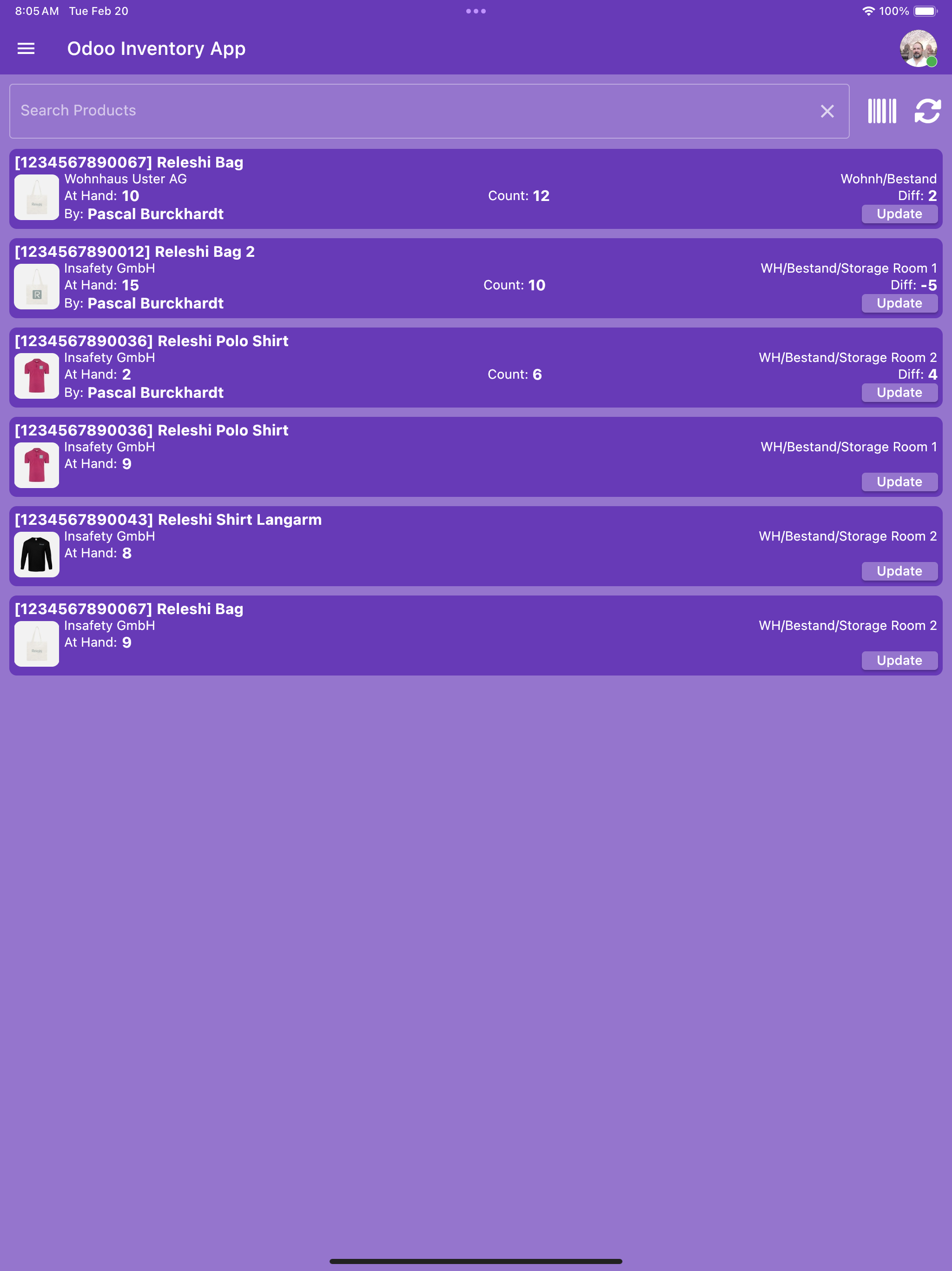 Insafety: Odoo Inventory App