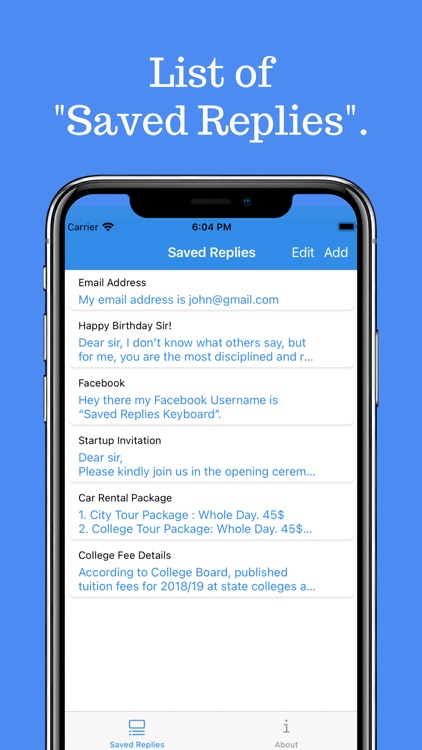 Saved Replies Keyboard