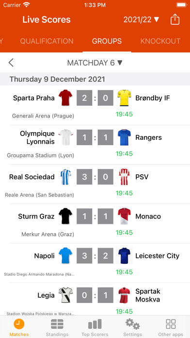 Live Scores for Europa League Screenshot