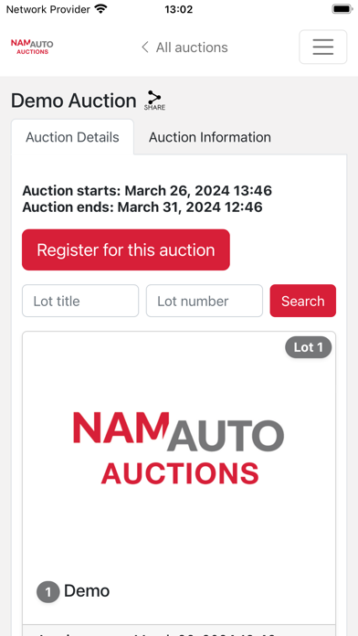 NAMAUTO AUCTIONS Screenshot