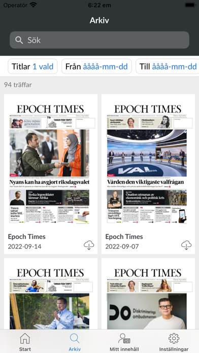 Svenska Epoch Times e-tidning Screenshot