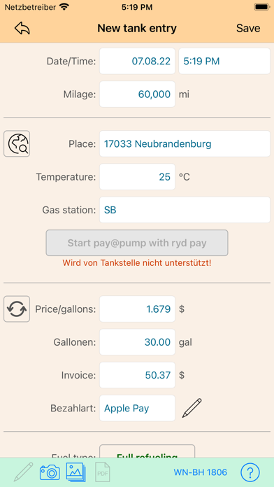 HB-Spritverbrauch Screenshot