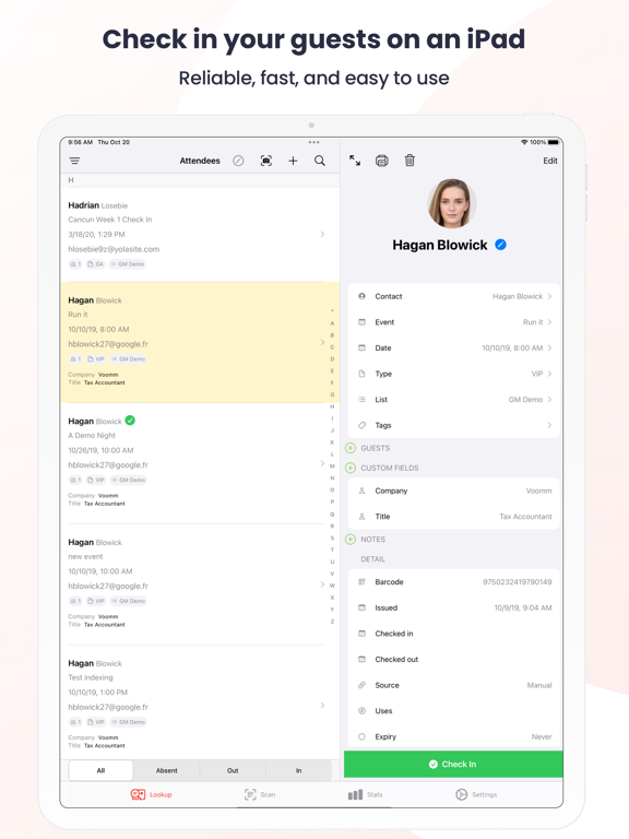 Guest Manager Check In iPad screenshot 1 - Business app