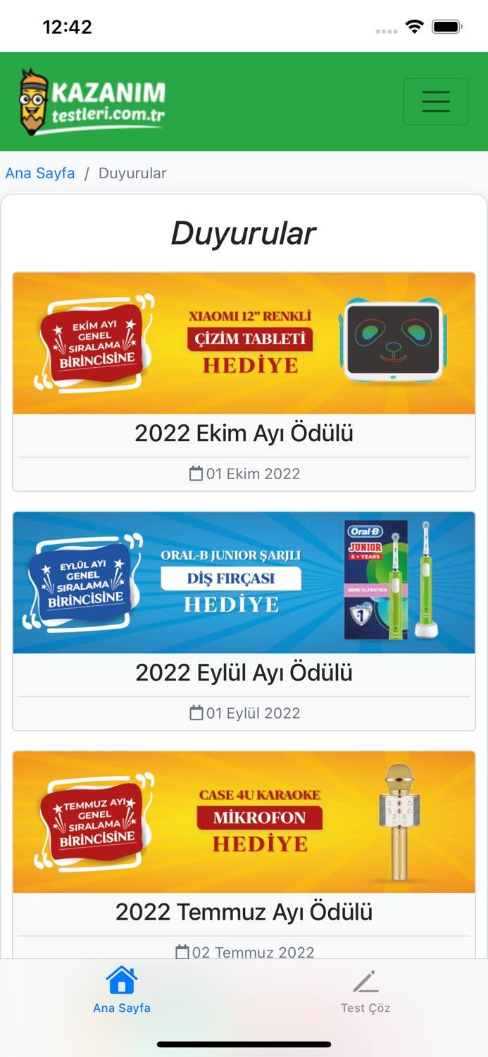 Kazanım Testleri Çöz