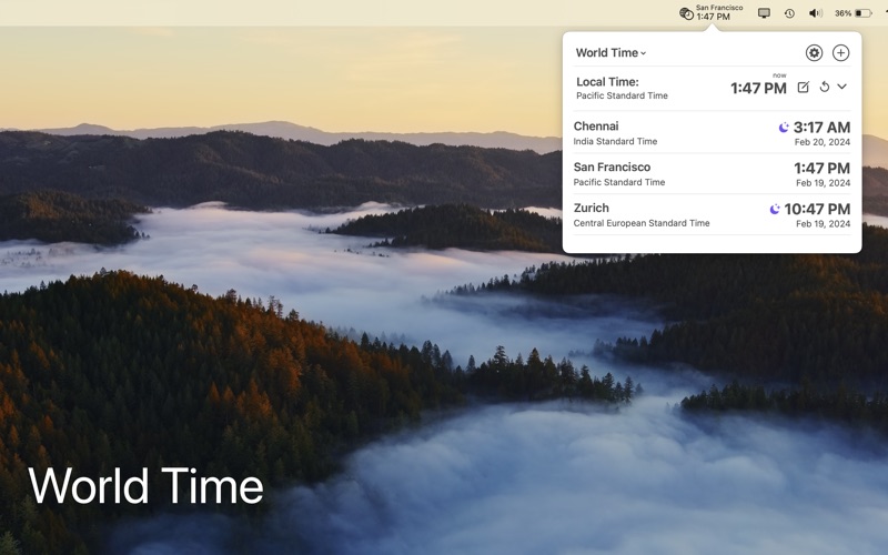world time for menu bar iphone screenshot 1