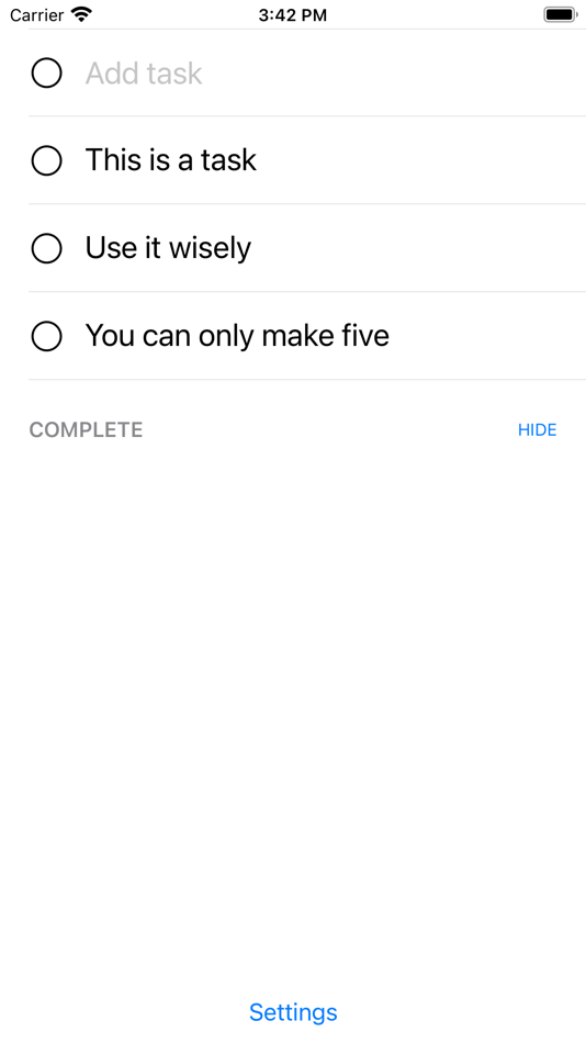#1. Five Tasks - Tiny To Do List (iOS) 由: Spencer Walden