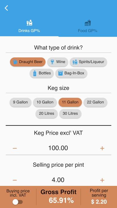 Hospitality Calculator Screenshot