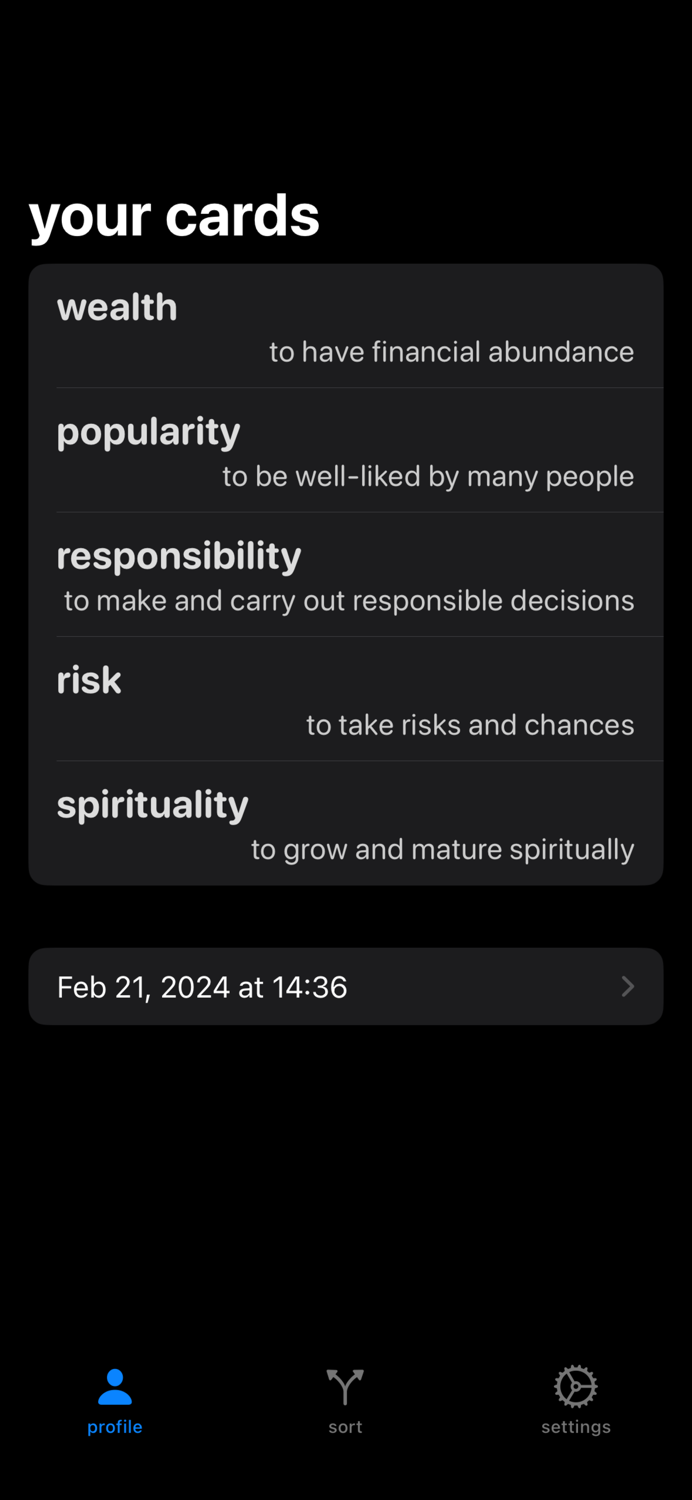 Personal Values Sort