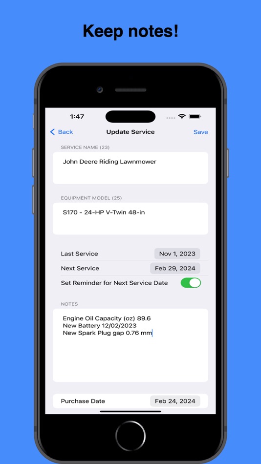 #2. Engine Service Log (iOS) 由: James C Hendryx