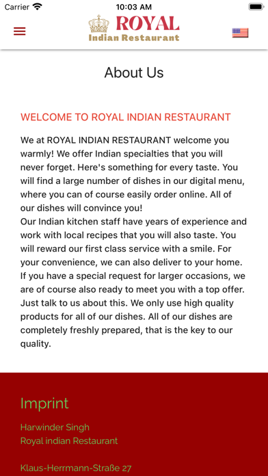 Royal indian Restaurant Screenshot