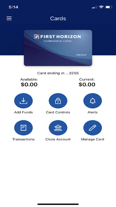 First Horizon Prepaid Cards Screenshot