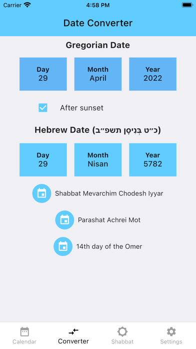 Jewish Calendar Dates Screenshot