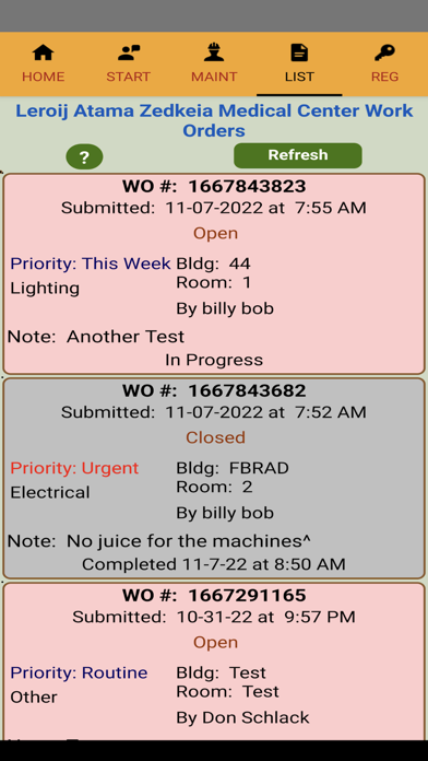 Hospital Maintenance Screenshot