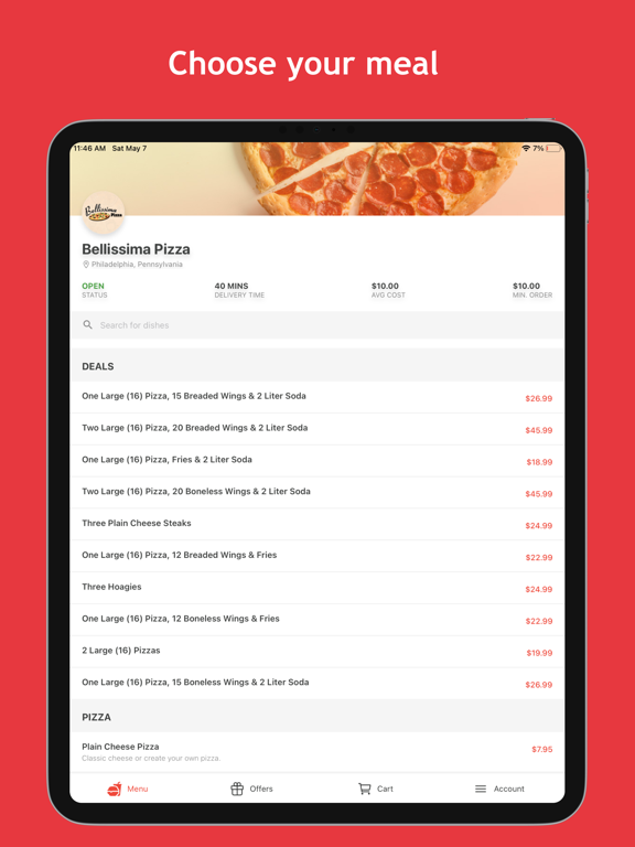 Bellissima Pizza iPad screenshot 1 - Food & Drink app