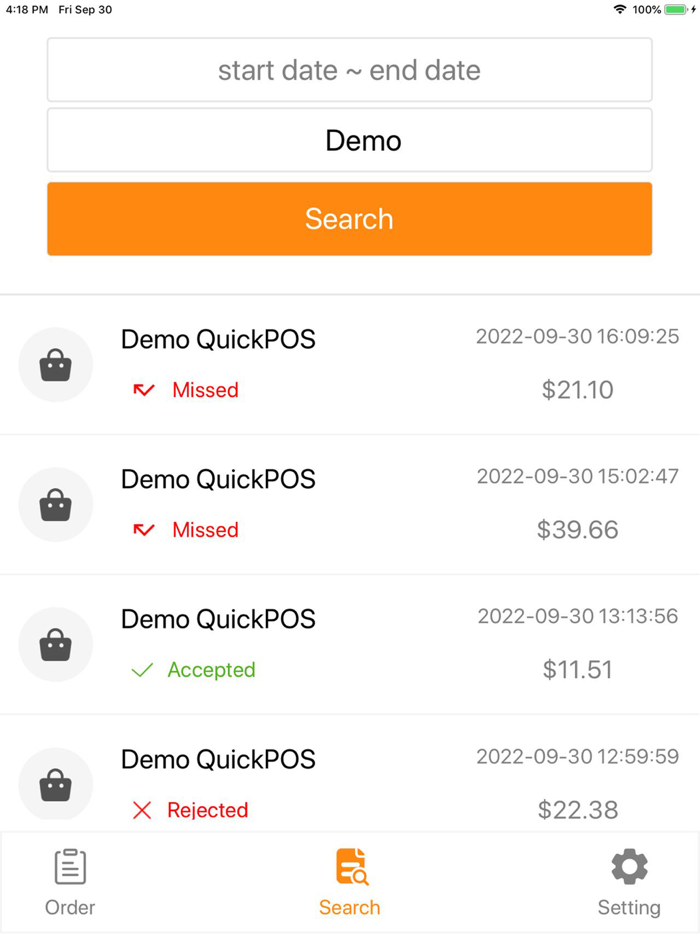 QuickPOS Order Taking