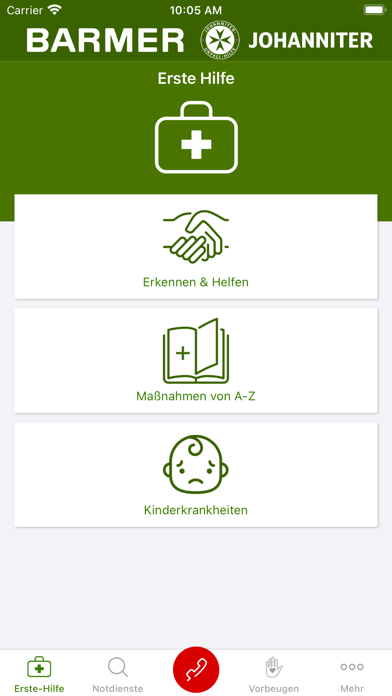 Kindernotfall-App Screenshot
