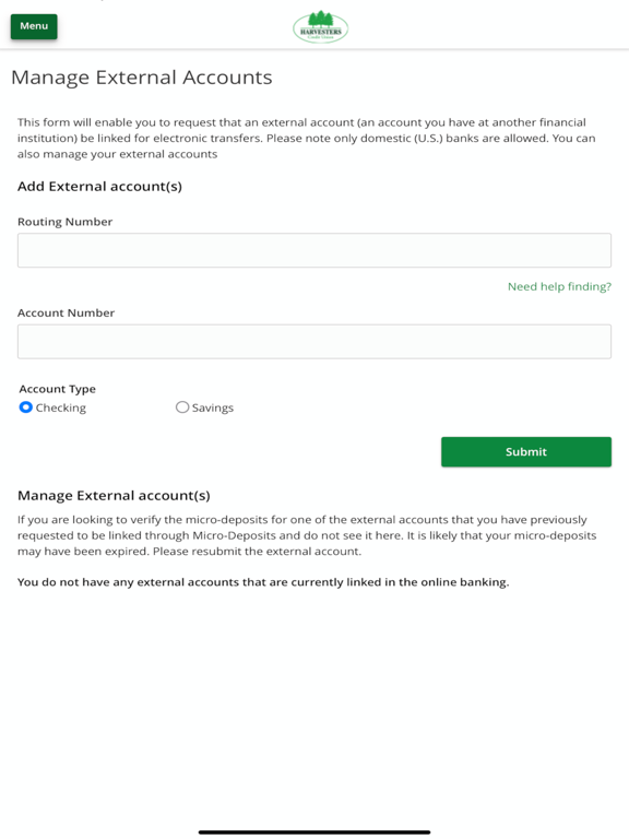 HarvestersCU Mobile Banking iPad screenshot 1 - Finance app