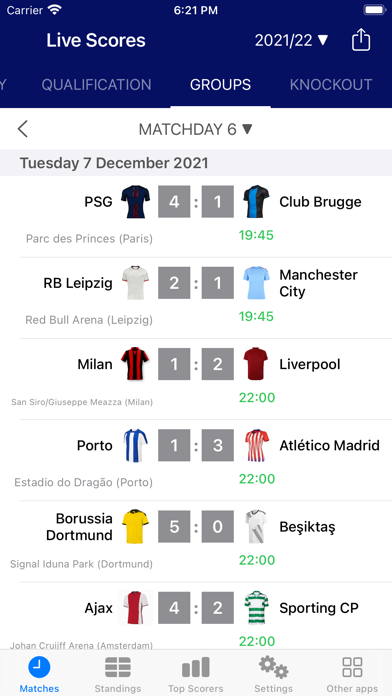 Results for Champions League Screenshot
