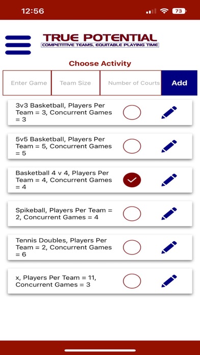 True Potential Team Selector Screenshot
