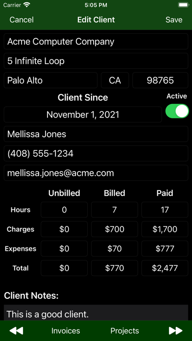 Client Billing Screenshot