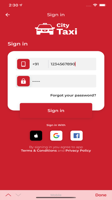 City Taxi Application Screenshot