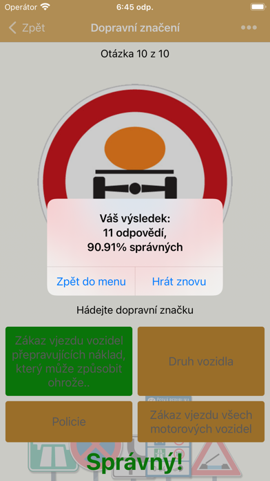 Dopravní značky v ČR: Test Screenshot
