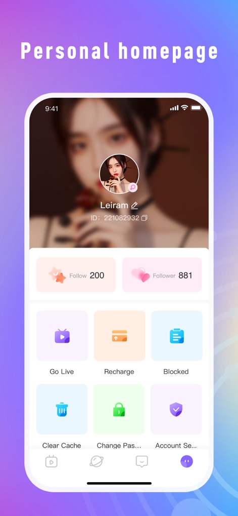 Nala Chat - Customize your experience from the personal homepage, featuring a detailed profile header with follower counts and organized personal management options for account settings.
