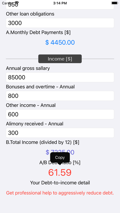Debt 2 Income Calculator Screenshot