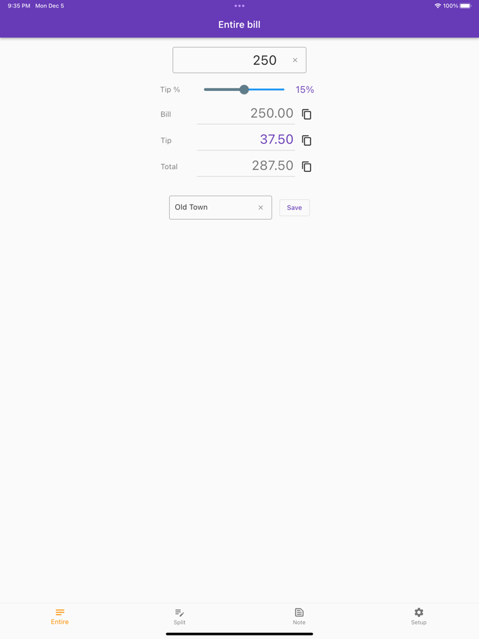 Tip Calculator bill tip split