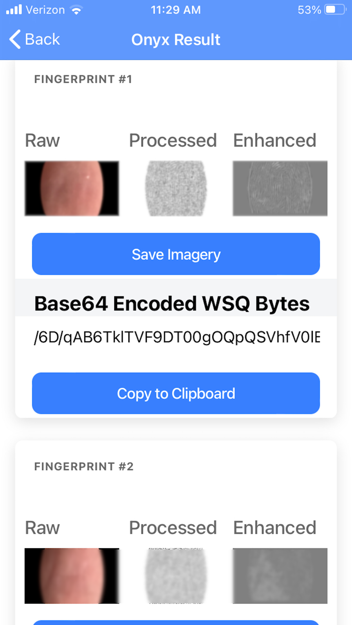 ONYX Touchless Fingerprinting