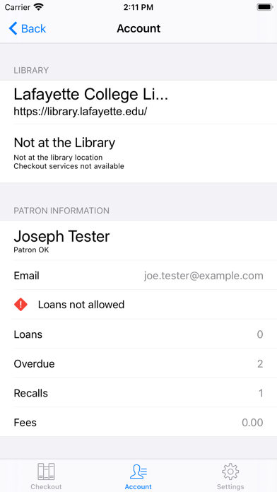 Lafayette Library Checkout Screenshot
