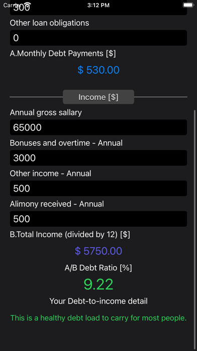 Debt 2 Income Calculator Screenshot