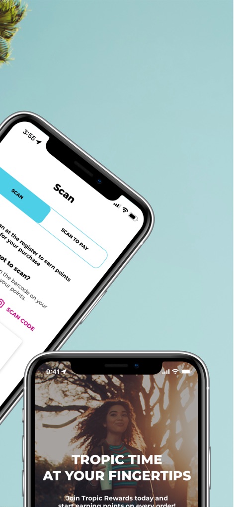 Tropical Smoothie Cafe - This intuitive feature enables users to quickly scan at the register to earn points for purchases and offers a dedicated 'Scan to Pay' option for streamlined transactions.