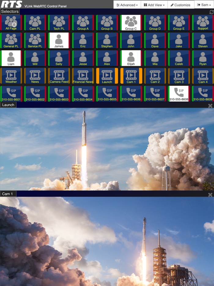 RTS VLink WebRTC Control Panel