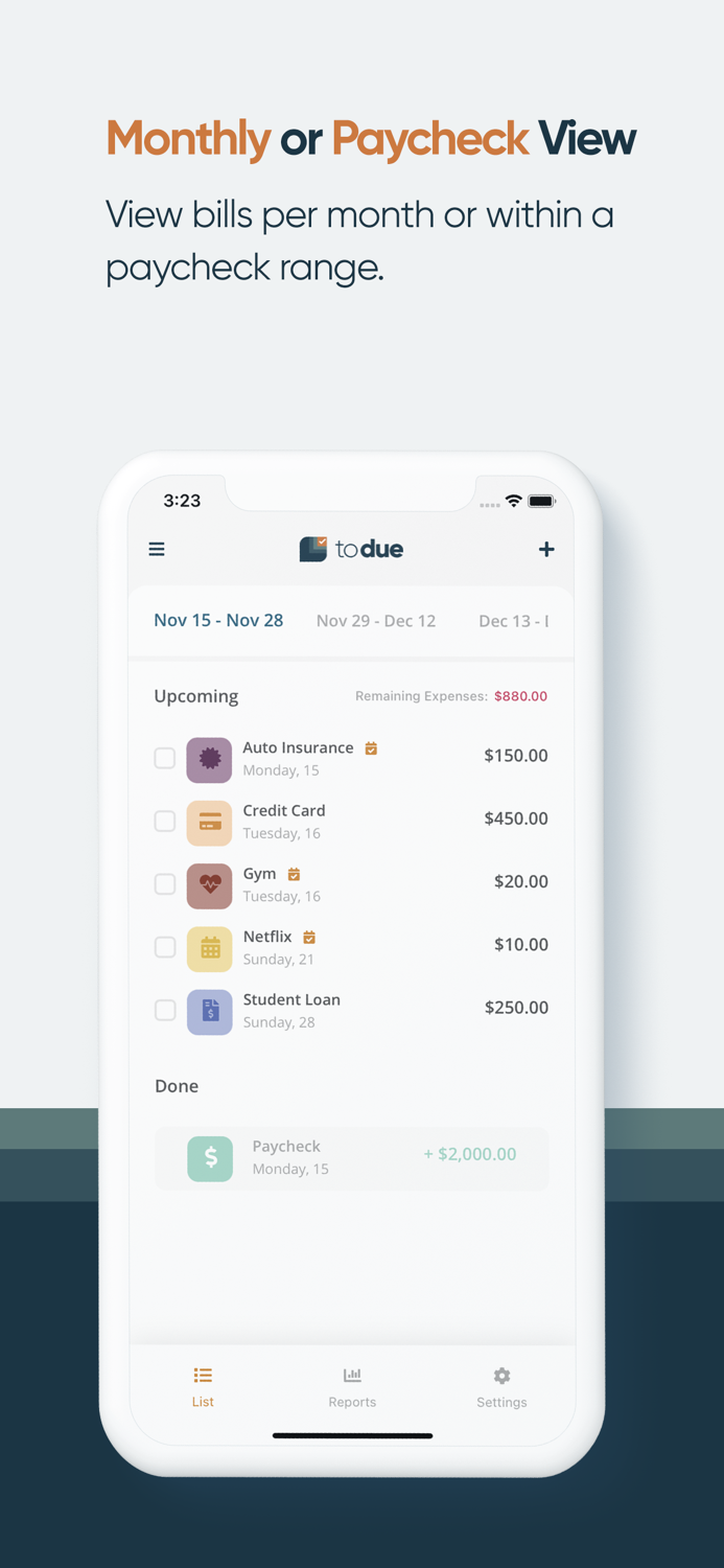 ToDue Bills and Expense Manager