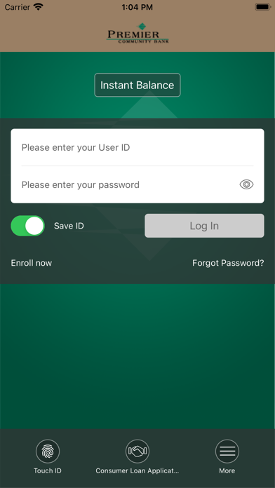 Premier Community Bank E-Bank Screenshot